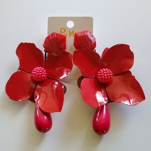 Red Flower Statement Earrings